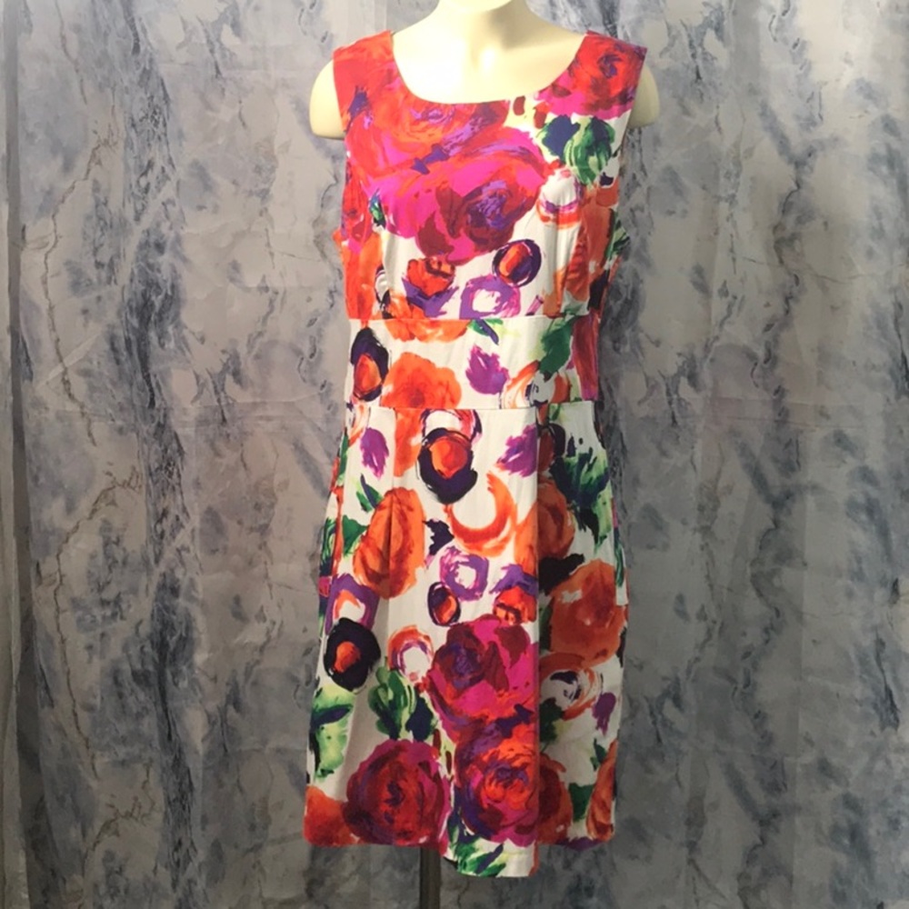 joci & i fitted sleeve less floral summer dress back zipper stretch